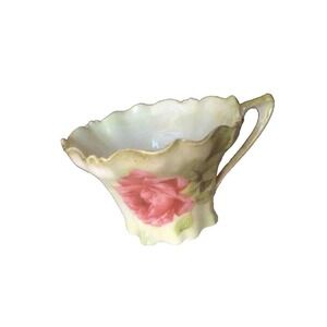 Antique R S Prussia Porcelain Demitasse Cup Pink Rose Scallop Rim Cup Only